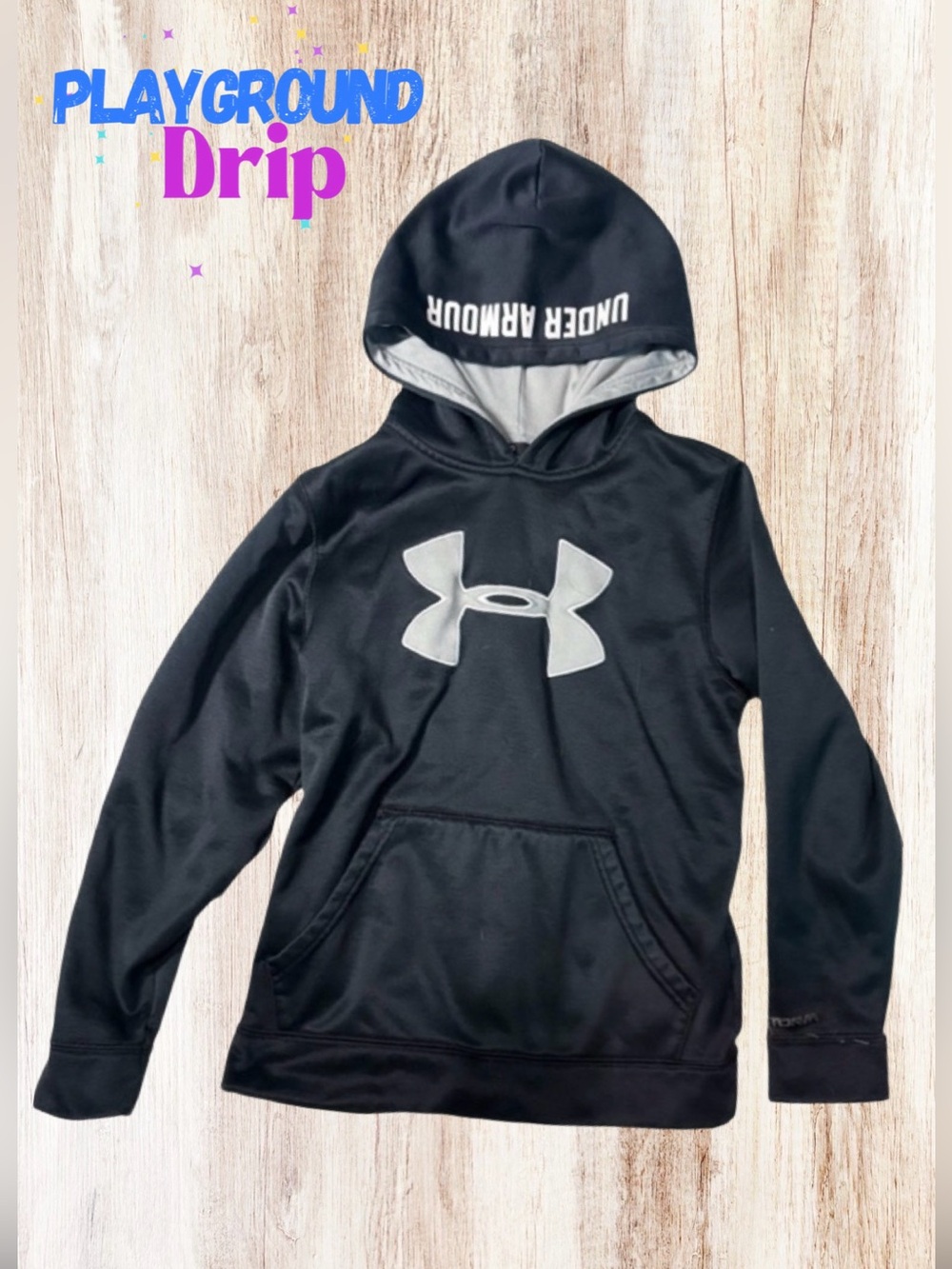 Under Armour Black Hoodie with Silver Logo and Lined Hood